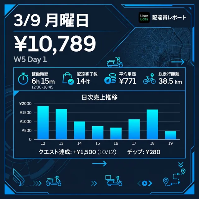3/9 月曜日 Uber配達日報