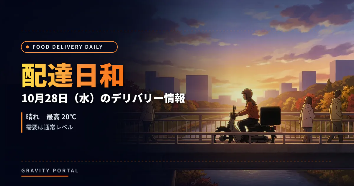 🚴 フードデリバリー情報 ☀️ 20261028 配達日和
